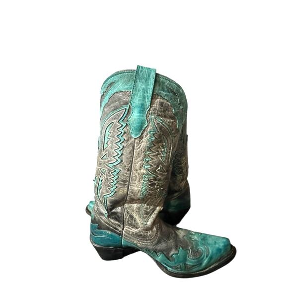 Corral Womens Snip Toe Boots R2266 Gray Turquoise With Glitter Inlay Size 9.5 M - Picture 11 of 11